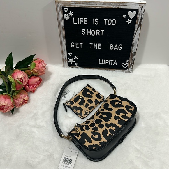 Coach Leopard print handbag swinger 20 and credit card wallet set - Picture 3 of 15